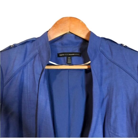 White‎ House black market blue linen blend cropped blazer - Picture 2 of 11